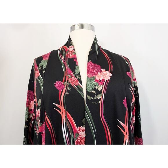 Vikki Vi Black Pink Floral Stripe Jacket Open Front Women's Size 1X - Picture 2 of 7